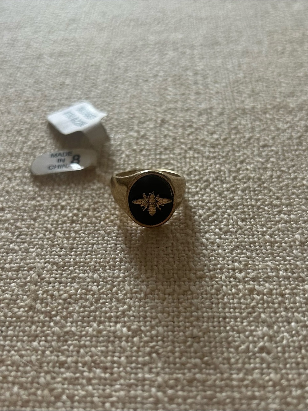 Gold Bee Signet Ring - Black Enamel
